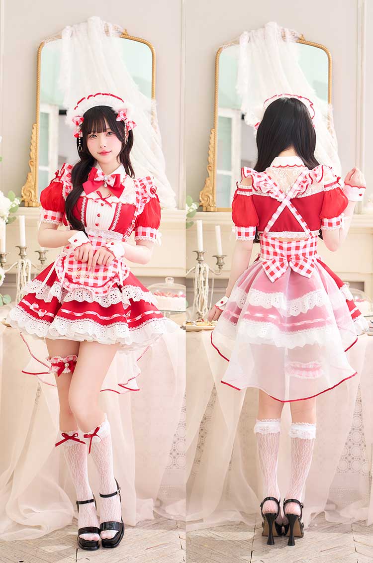 【予約-5月中旬頃より順次発送予定】【きゅるりんってしてみて着用】ラブポップギンガムキティメイド《オリジナルコスプレ11点セット》【Malymoon/マリームーン】【CS25224】