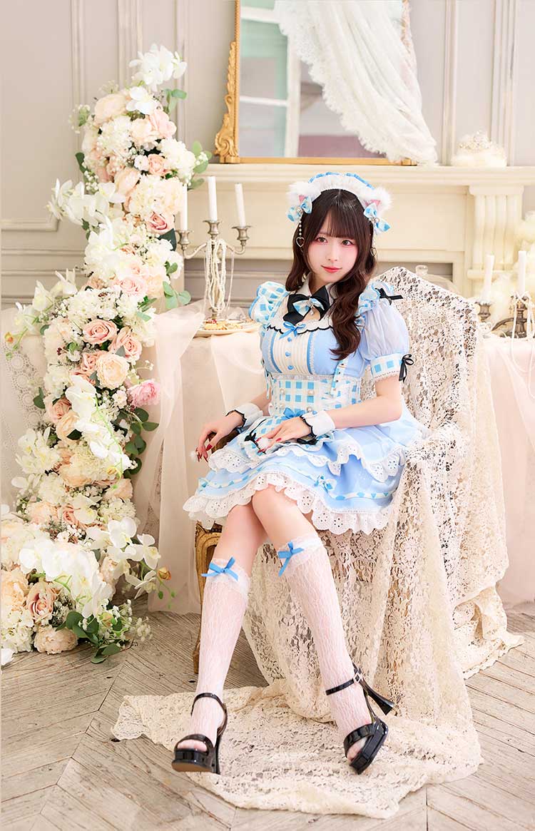 【予約-5月中旬頃より順次発送予定】【きゅるりんってしてみて着用】ラブポップギンガムキティメイド《オリジナルコスプレ11点セット》【Malymoon/マリームーン】【CS25224】