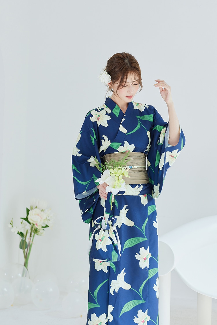 【2～3営業日で発送】白百合ヒロイン藍色2way浴衣《浴衣4点セット》【Malymoon/マリームーン】【YK2510326】