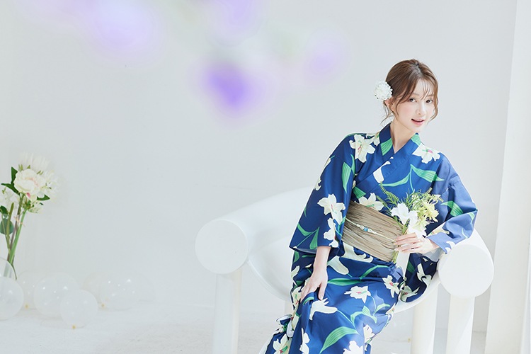 【2～3営業日で発送】白百合ヒロイン藍色2way浴衣《浴衣4点セット》【Malymoon/マリームーン】【YK2510326】