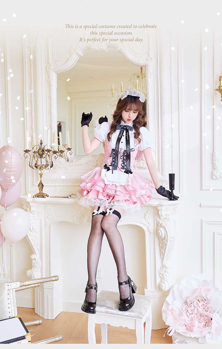 【即日発送】エンブレムリボンフレンチメイド《オリジナルコスプレ9点セット》【Malymoon/マリームーン】【CS25180】