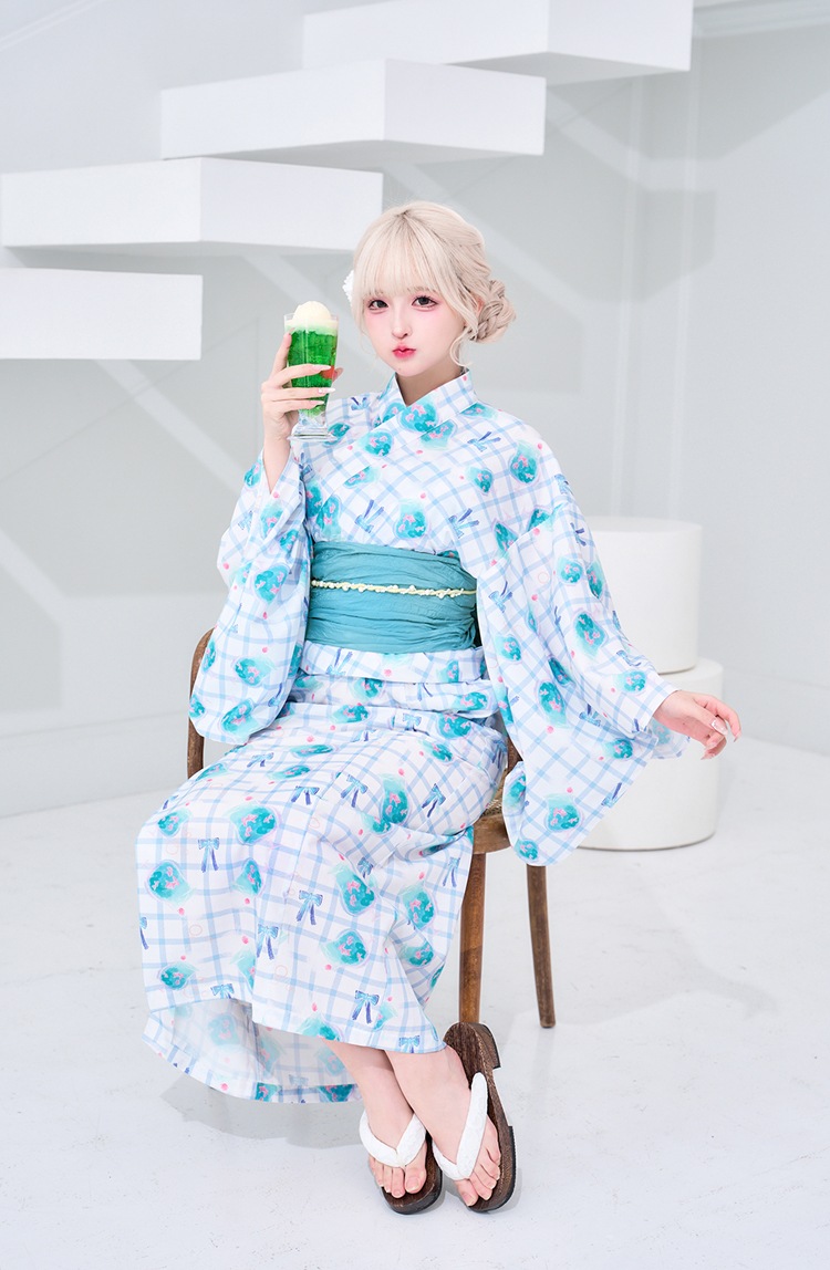 【2～3営業日で発送】【Ten着用】夏色チェッククリームソーダ2way浴衣《浴衣4点セット》【Malymoon/マリームーン】【YK2510301-s】