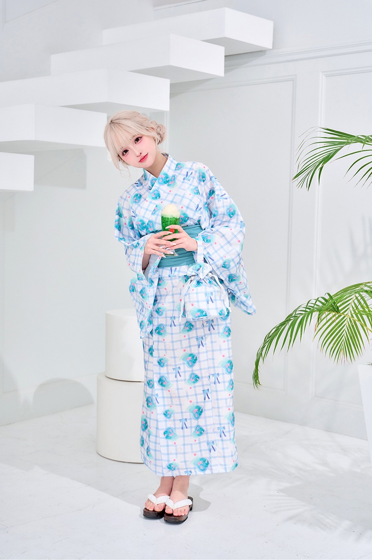 【2～3営業日で発送】【Ten着用】夏色チェッククリームソーダ2way浴衣《浴衣4点セット》【Malymoon/マリームーン】【YK2510301-s】