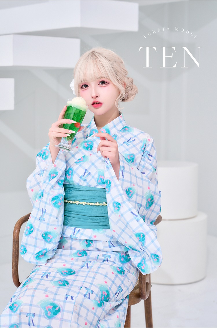 【2～3営業日で発送】【Ten着用】夏色チェッククリームソーダ2way浴衣《浴衣4点セット》【Malymoon/マリームーン】【YK2510301-s】