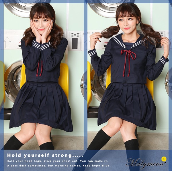 取り寄せ】JK制服/長袖セーラー服女子高生（ネイビー）赤紐リボン