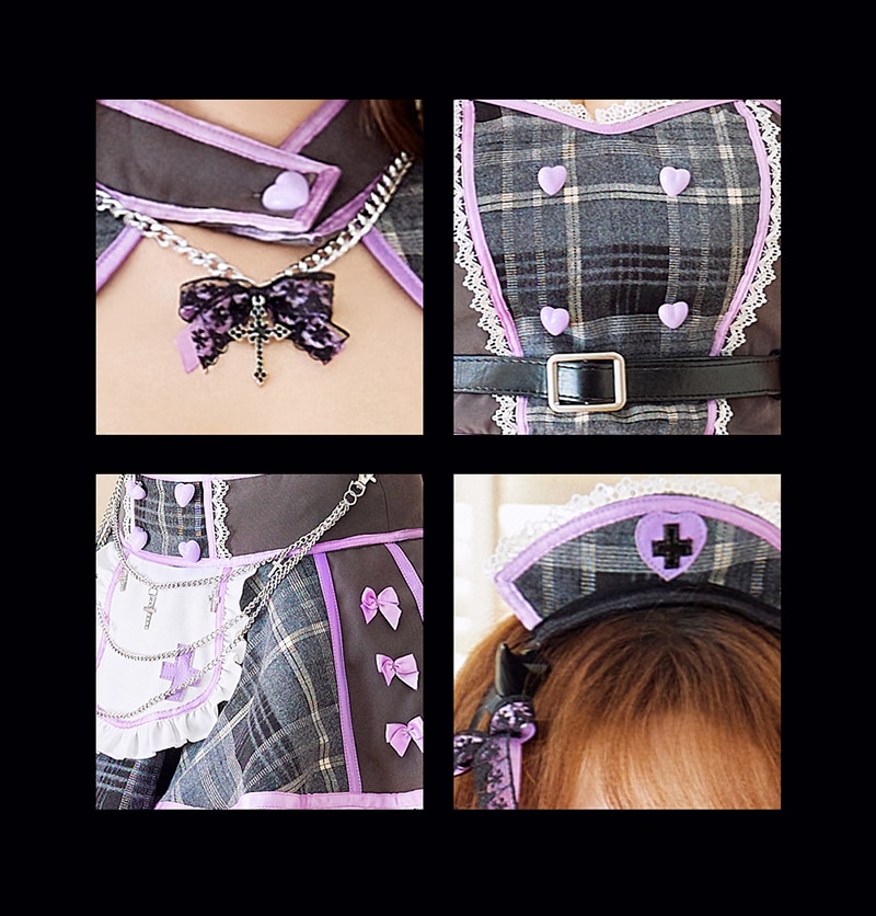 【即日発送】【姫宮まほれコラボ】デビリッシュチェックナース《ハロウィンコスプレ13点セット》【Malymoon/マリームーン】【CS25014】