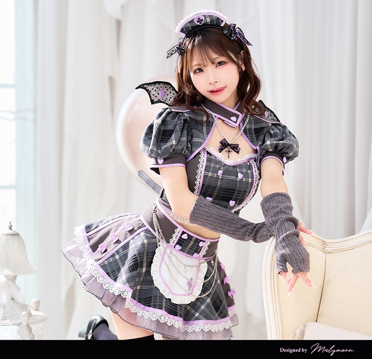 【即日発送】【姫宮まほれコラボ】デビリッシュチェックナース《ハロウィンコスプレ13点セット》【Malymoon/マリームーン】【CS25014】