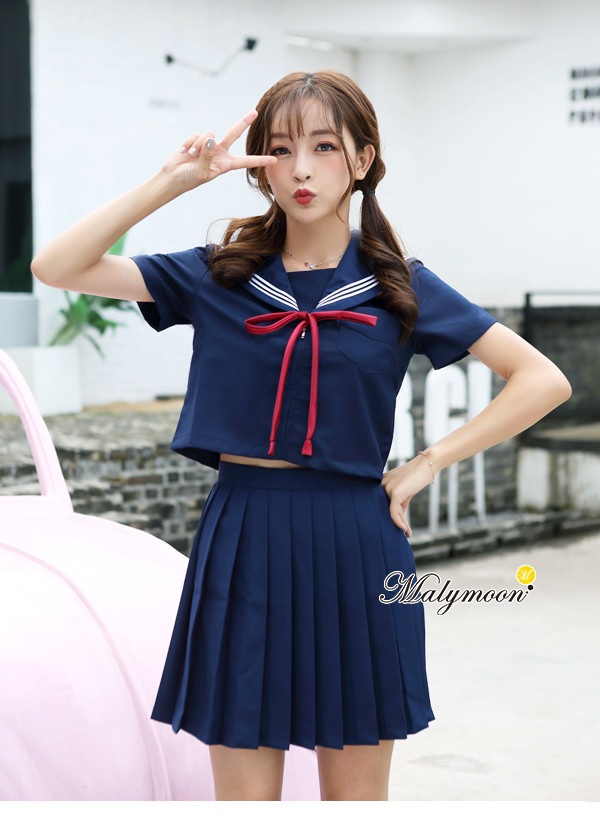 【odr】JK制服/半袖セーラー服女子高生(ネイビー)赤紐リボン《ハロウィンコスプレ3点セット》【Malymoon/マリームーン】【odr0809】