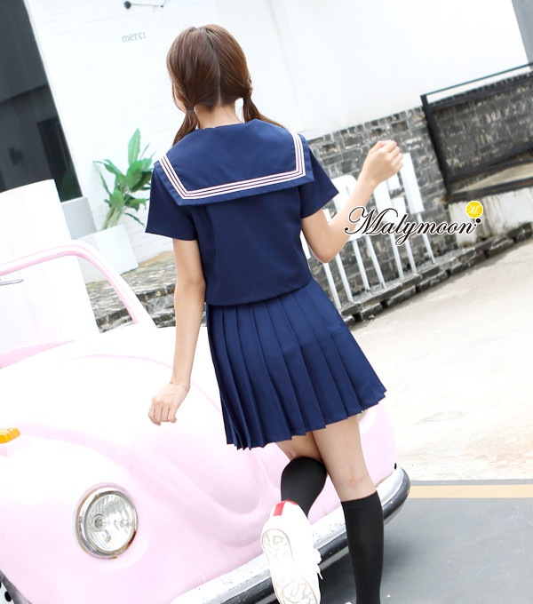 【odr】JK制服/半袖セーラー服女子高生(ネイビー)赤紐リボン《ハロウィンコスプレ3点セット》【Malymoon/マリームーン】【odr0809】