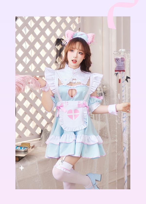 【即日発送】アイシングシュガー猫耳ナース《ハロウィンコスプレ8点セット》【Malymoon/マリームーン】【10084】