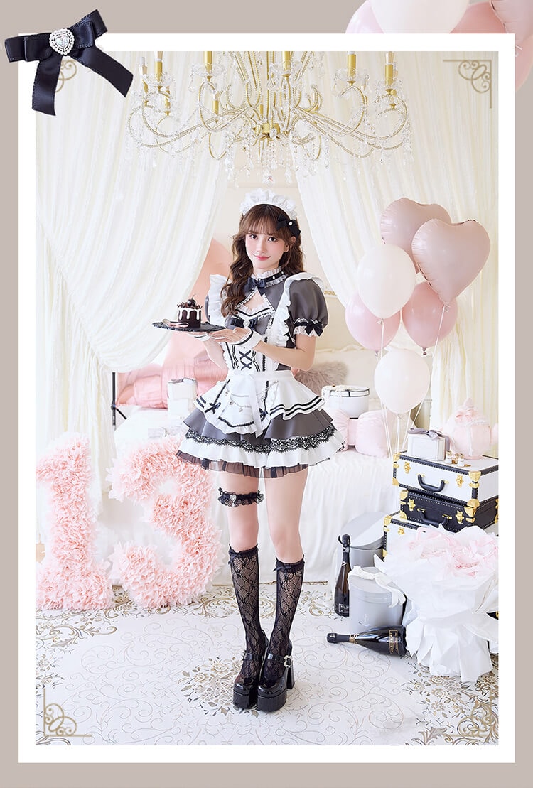 【即日発送】リボンドレープノワールメイド《オリジナルコスプレ10点セット》【Malymoon/マリームーン】【CS25183】