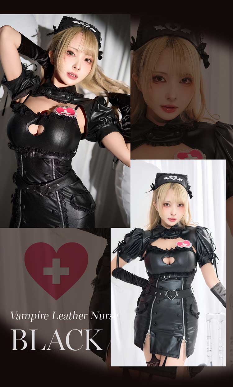 【ホワイトMLサイズは予約】ハートロックレザーヴァンパイアナース《オリジナルコスプレ8点セット》【Malymoon/マリームーン】【CS25225】