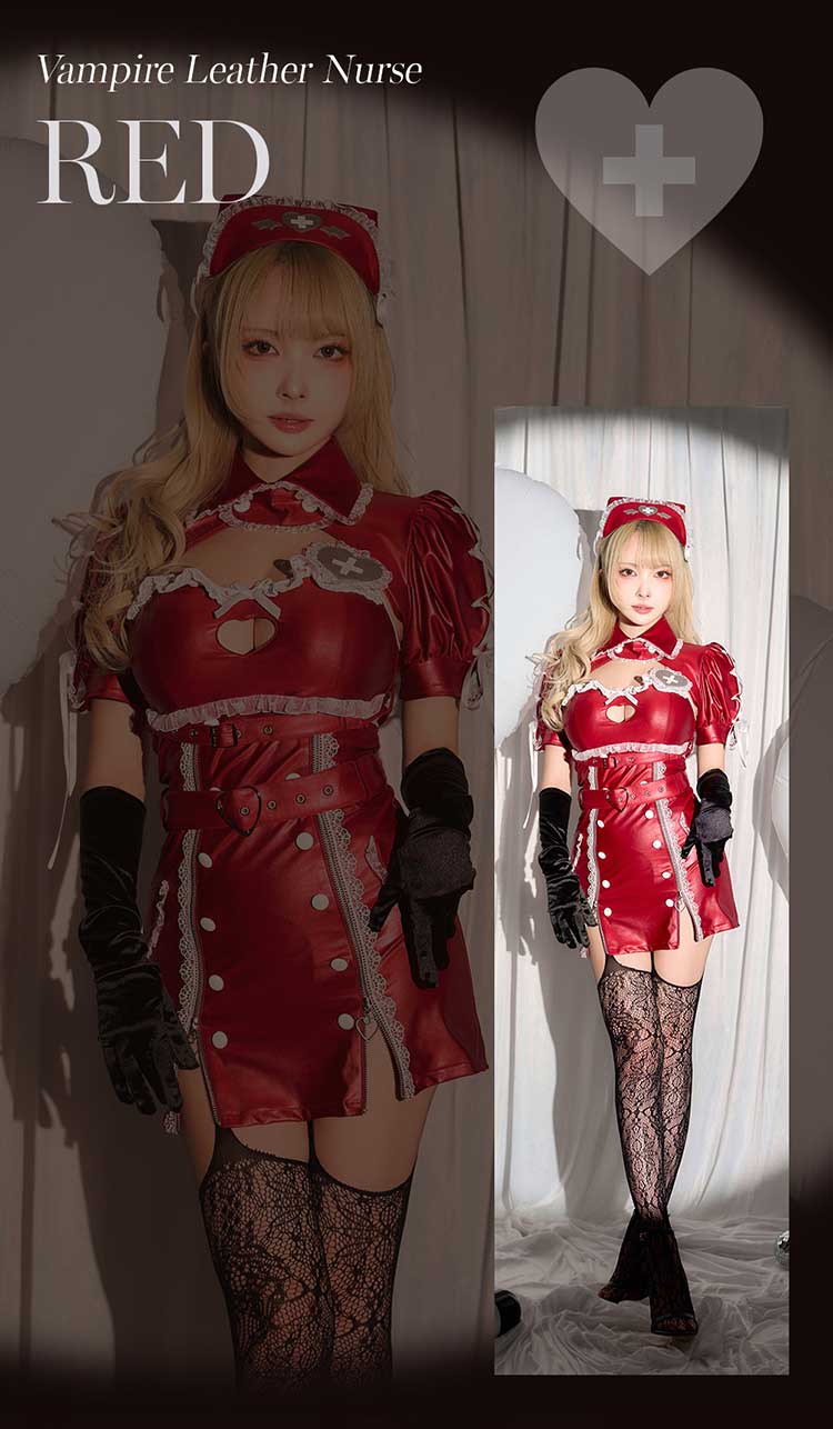 【ホワイトMLサイズは予約】ハートロックレザーヴァンパイアナース《オリジナルコスプレ8点セット》【Malymoon/マリームーン】【CS25225】