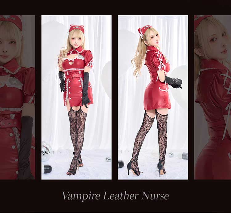 【ホワイトMLサイズは予約】ハートロックレザーヴァンパイアナース《オリジナルコスプレ8点セット》【Malymoon/マリームーン】【CS25225】