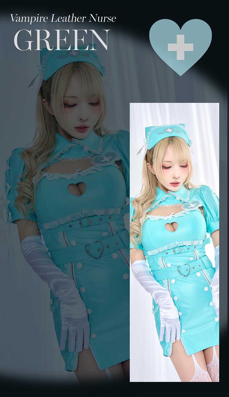 【ホワイトMLサイズは予約】ハートロックレザーヴァンパイアナース《オリジナルコスプレ8点セット》【Malymoon/マリームーン】【CS25225】