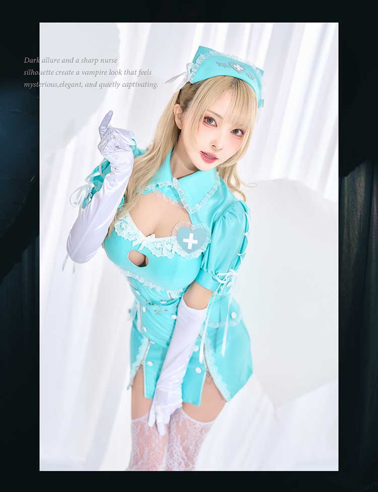 【ホワイトMLサイズは予約】ハートロックレザーヴァンパイアナース《オリジナルコスプレ8点セット》【Malymoon/マリームーン】【CS25225】