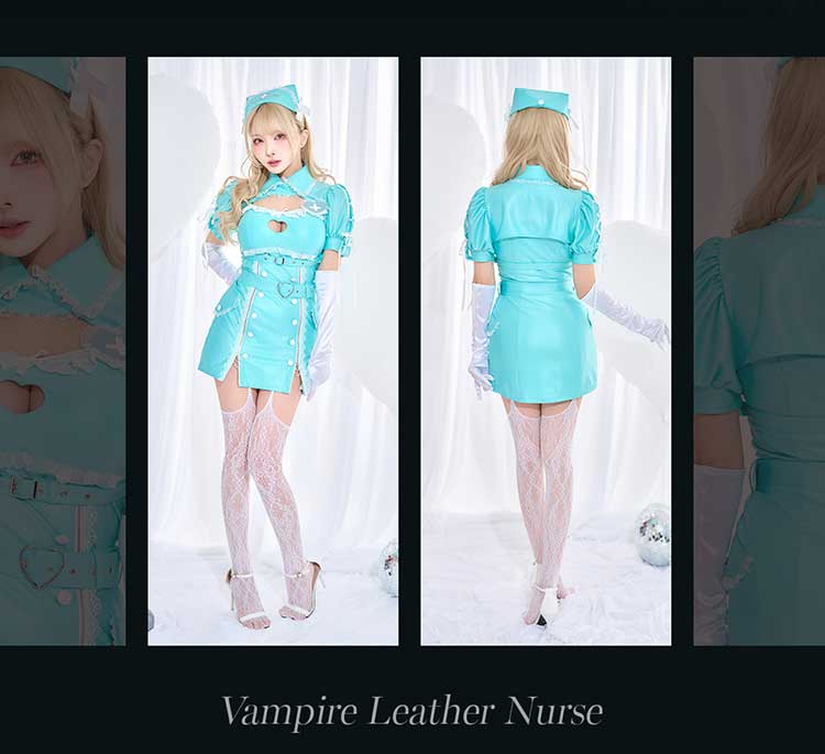 【ホワイトMLサイズは予約】ハートロックレザーヴァンパイアナース《オリジナルコスプレ8点セット》【Malymoon/マリームーン】【CS25225】