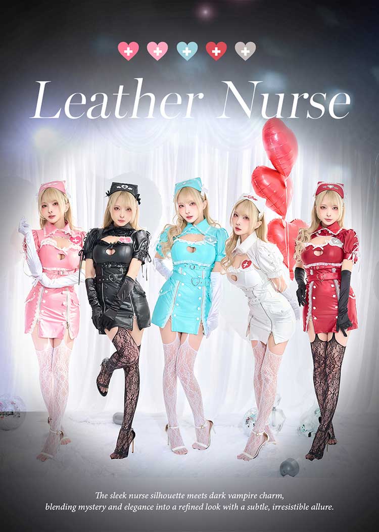 【ホワイトMLサイズは予約】ハートロックレザーヴァンパイアナース《オリジナルコスプレ8点セット》【Malymoon/マリームーン】【CS25225】