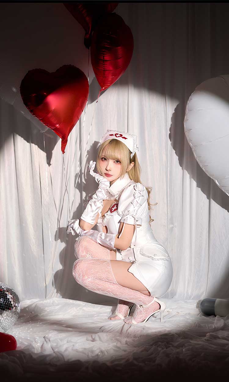 【ホワイトMLサイズは予約】ハートロックレザーヴァンパイアナース《オリジナルコスプレ8点セット》【Malymoon/マリームーン】【CS25225】