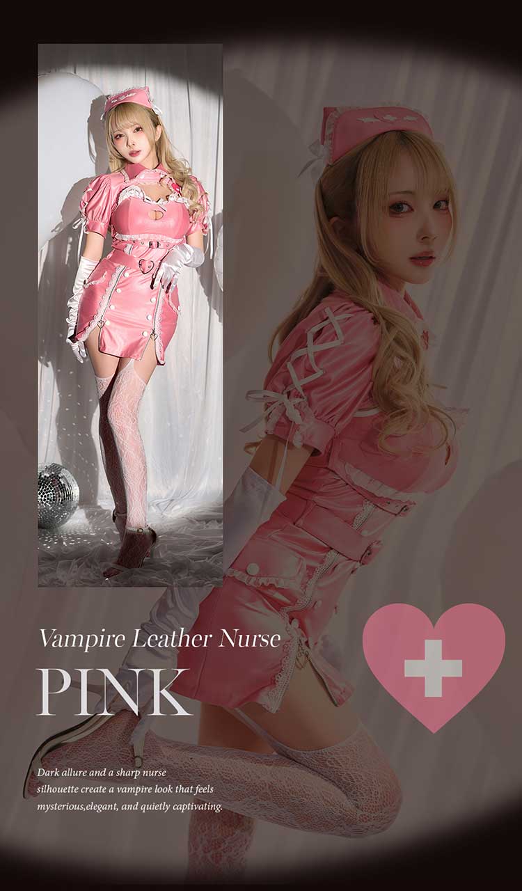 【ホワイトMLサイズは予約】ハートロックレザーヴァンパイアナース《オリジナルコスプレ8点セット》【Malymoon/マリームーン】【CS25225】