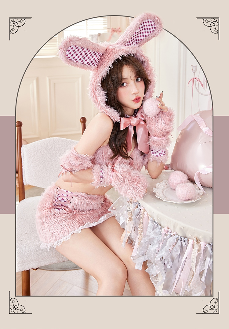 Malymoon テディバニーギンガムファーセットアップ ピンク 即日発送】テディバニーギンガムファーセットアップ《ハロウィン