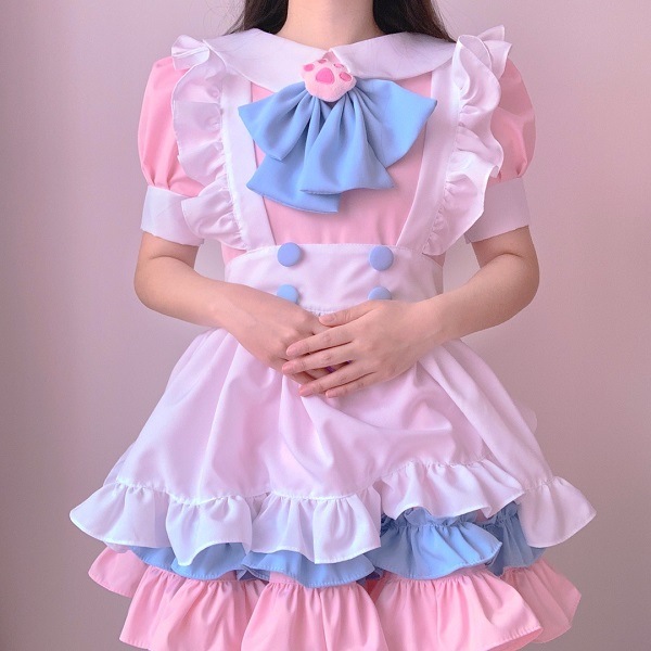 【取り寄せ】【レビュー投稿で白ニーハイプレゼント】完全受注オーダー高級メイド服2カラー《かわいいコスプレ5点セット》【odr8110】