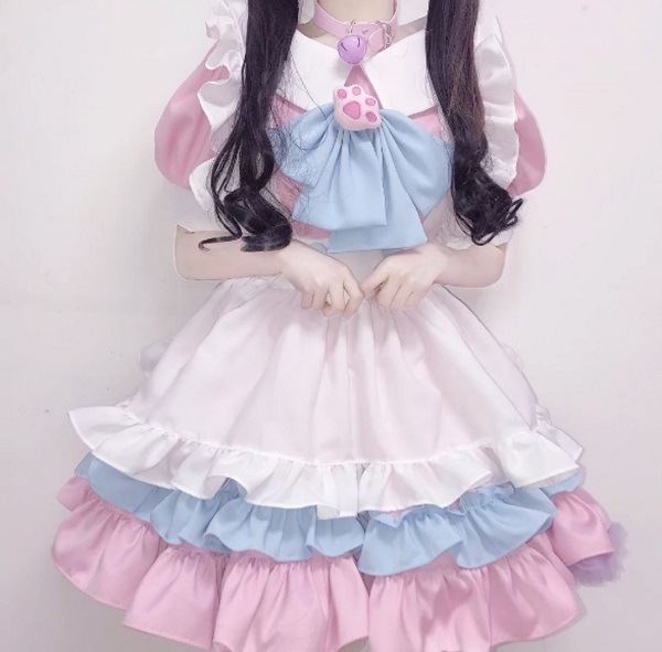 【取り寄せ】【レビュー投稿で白ニーハイプレゼント】完全受注オーダー高級メイド服2カラー《かわいいコスプレ5点セット》【odr8110】