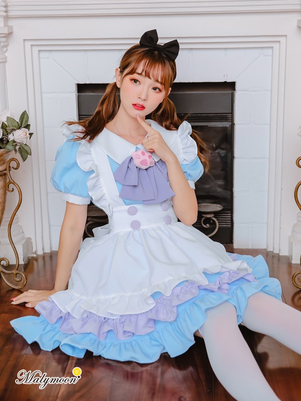 【取り寄せ】【レビュー投稿で白ニーハイプレゼント】完全受注オーダー高級メイド服2カラー《かわいいコスプレ5点セット》【odr8110】