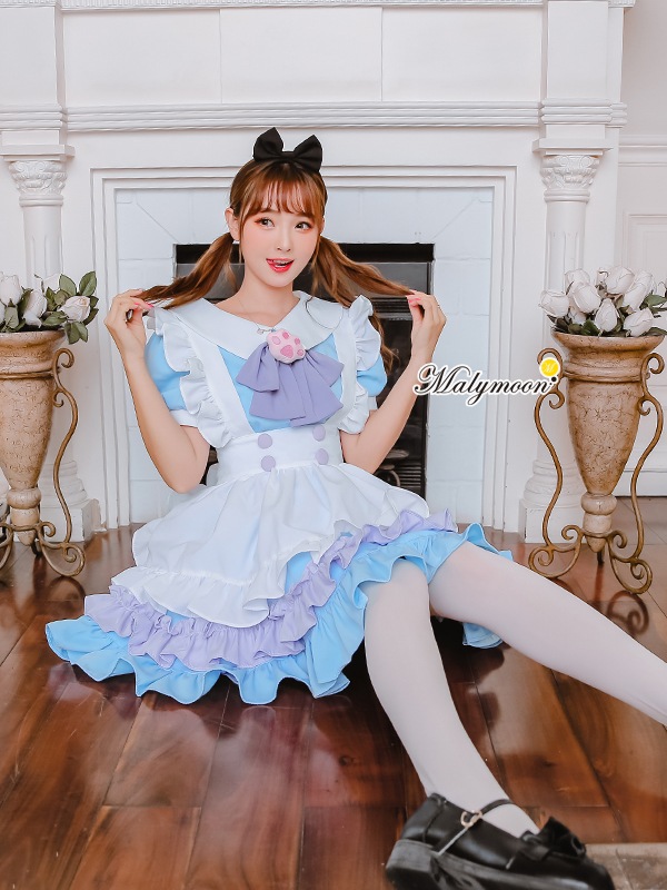【取り寄せ】【レビュー投稿で白ニーハイプレゼント】完全受注オーダー高級メイド服2カラー《かわいいコスプレ5点セット》【odr8110】