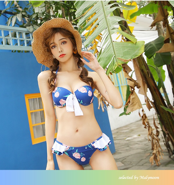 即日発送 セクシーバンドゥビキニ バラ柄 ブルー レディース水着2点セット M9002 2 すべての商品 Malymoon マリームーン オフィシャルウェブストア