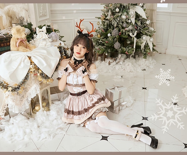 【即日発送】オフショルワンピーストナカイ《クリスマスコスプレ8点セット》【Malymoon/マリームーン】【s9618-2】