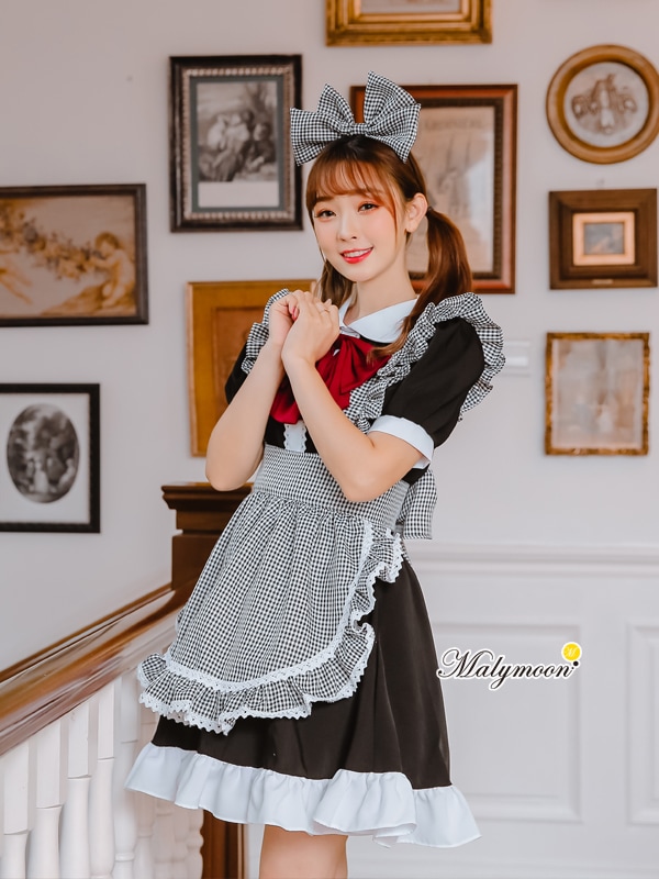 Malymoon メイド服 黒と白のチェック柄 Malymoon メイド服 黒と白のチェック柄