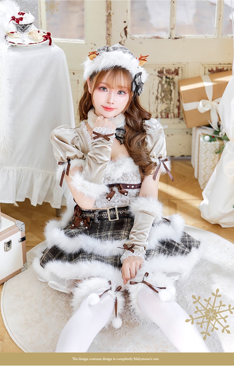 【予約-11月中旬頃より順次発送予定】フレンチチェックノエルトナカイ《クリスマスコスプレ9点セット》【Malymoon/マリームーン】【CS25050-2】