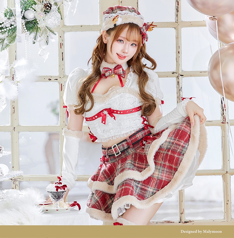 【予約-11月中旬頃より順次発送予定】フレンチチェックノエルトナカイ《クリスマスコスプレ9点セット》【Malymoon/マリームーン】【CS25050-2】