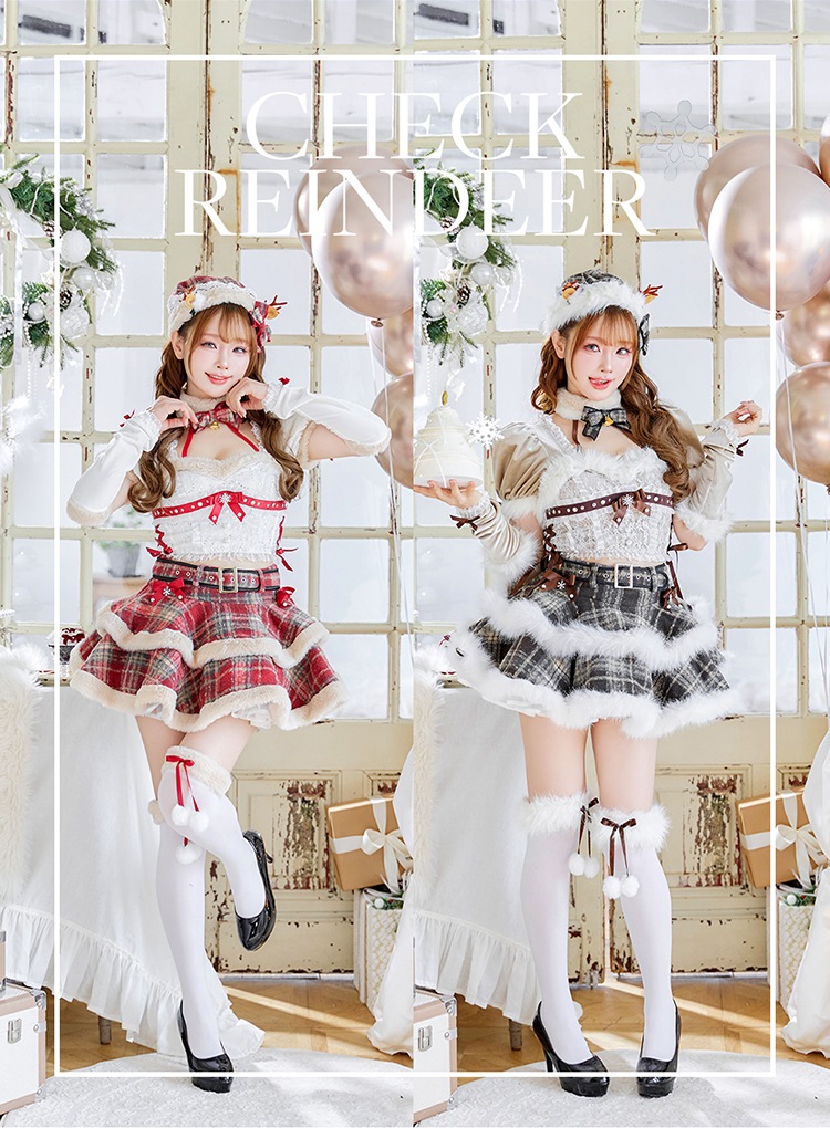 【予約-11月中旬頃より順次発送予定】フレンチチェックノエルトナカイ《クリスマスコスプレ9点セット》【Malymoon/マリームーン】【CS25050-2】