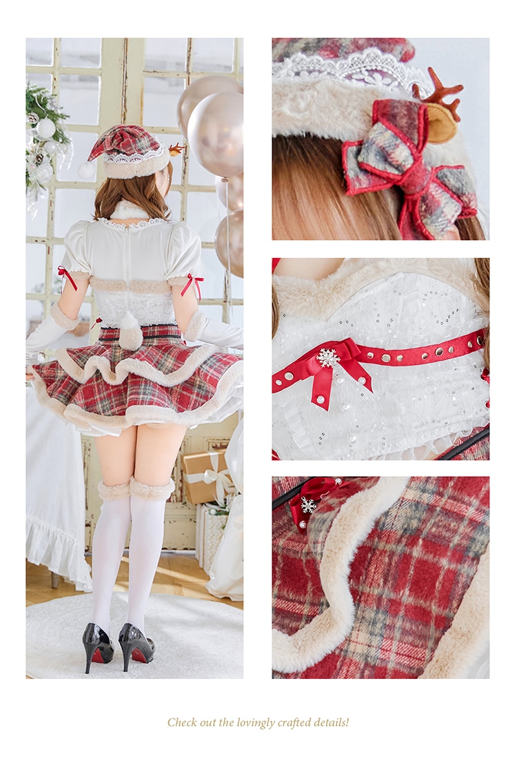 【予約-11月中旬頃より順次発送予定】フレンチチェックノエルトナカイ《クリスマスコスプレ9点セット》【Malymoon/マリームーン】【CS25050-2】