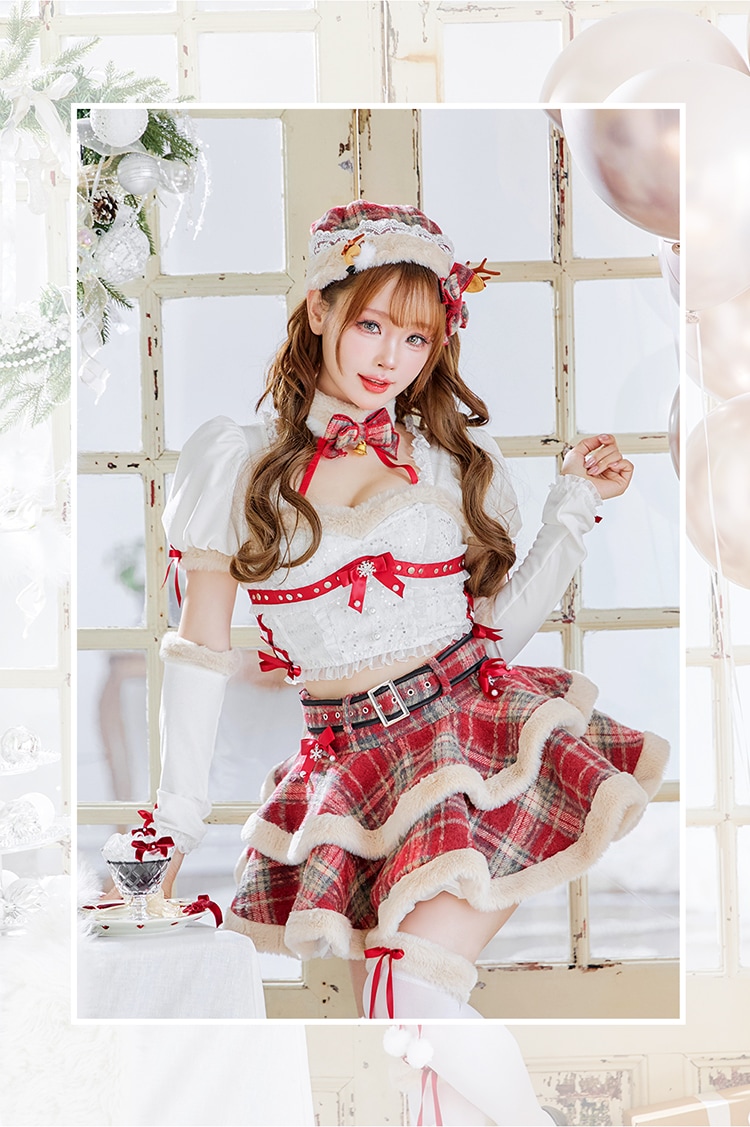 【予約-11月中旬頃より順次発送予定】フレンチチェックノエルトナカイ《クリスマスコスプレ9点セット》【Malymoon/マリームーン】【CS25050-2】