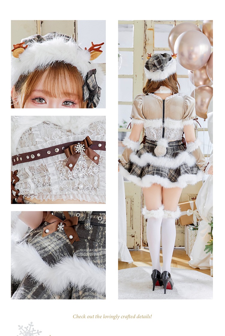 【予約-11月中旬頃より順次発送予定】フレンチチェックノエルトナカイ《クリスマスコスプレ9点セット》【Malymoon/マリームーン】【CS25050-2】