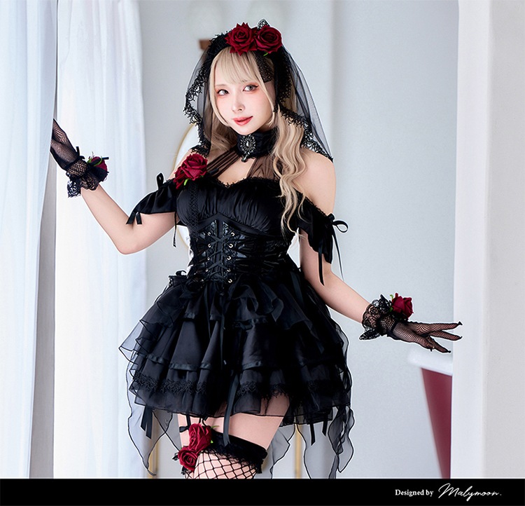 【即日発送】ブラッディローズダークブライド《オリジナルコスプレ8点セット》【Malymoon/マリームーン】【CS-25-10284】