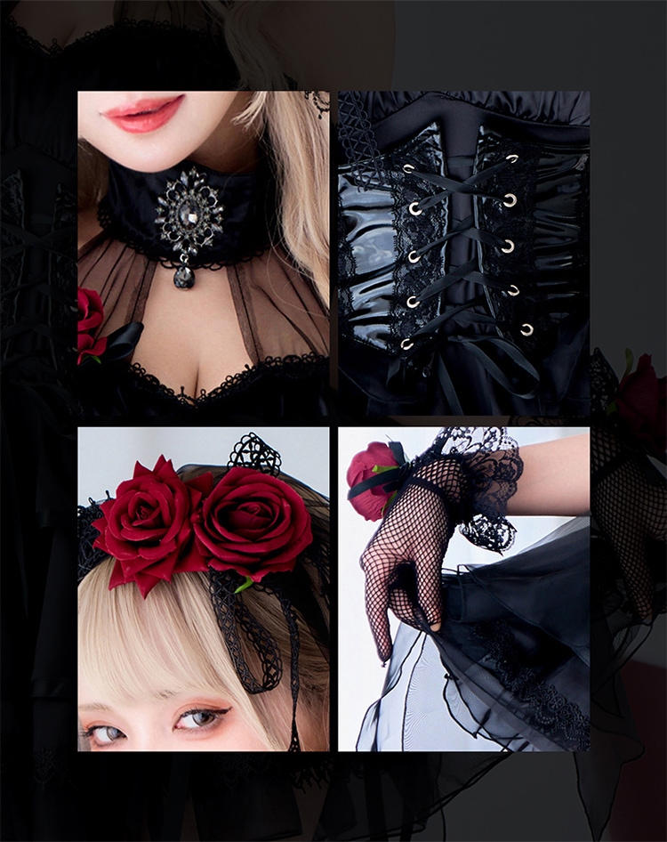 【即日発送】ブラッディローズダークブライド《オリジナルコスプレ8点セット》【Malymoon/マリームーン】【CS-25-10284】