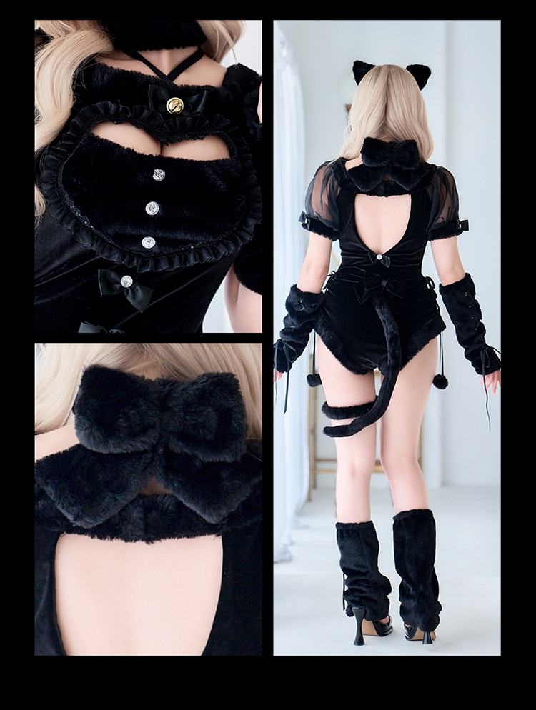 【即日発送】ベルベットキャットレオタード《ハロウィンコスプレ8点セット》【Malymoon/マリームーン】【CS25013】