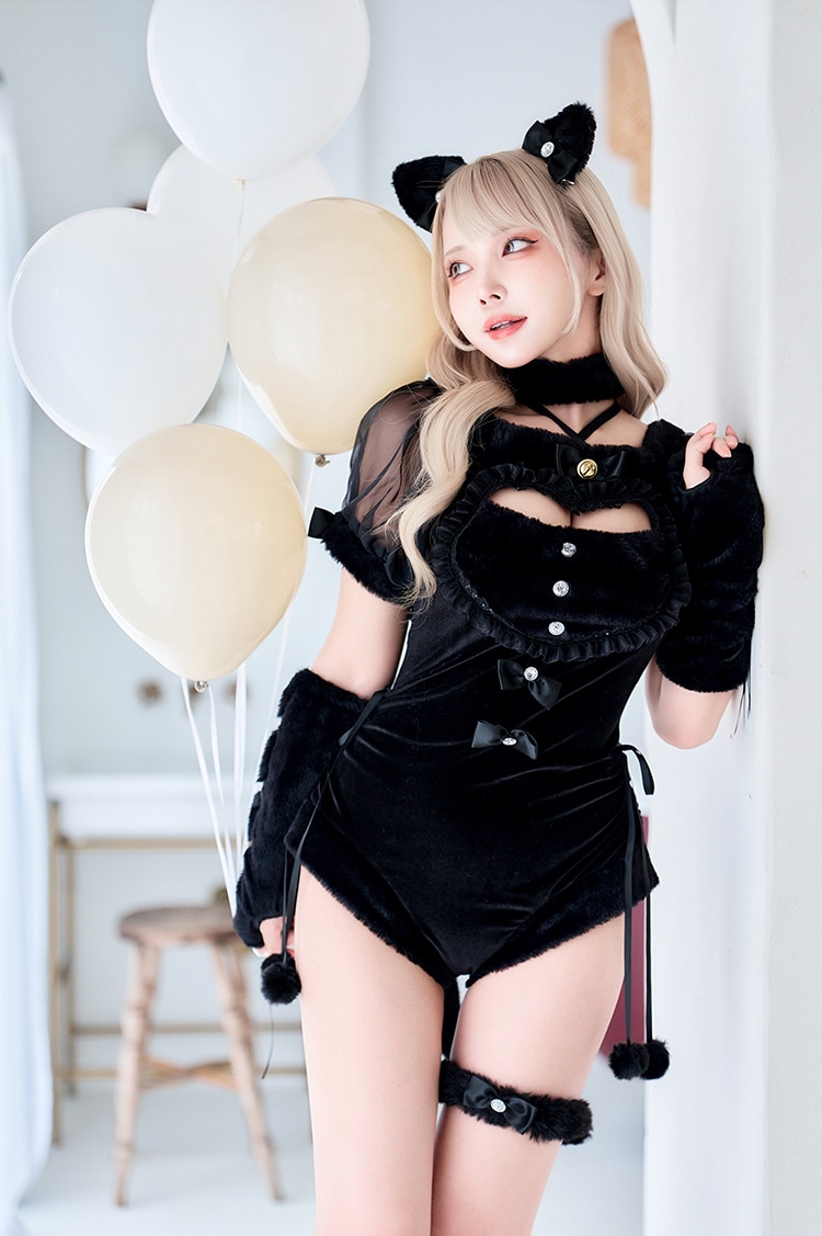 【即日発送】ベルベットキャットレオタード《ハロウィンコスプレ8点セット》【Malymoon/マリームーン】【CS25013】