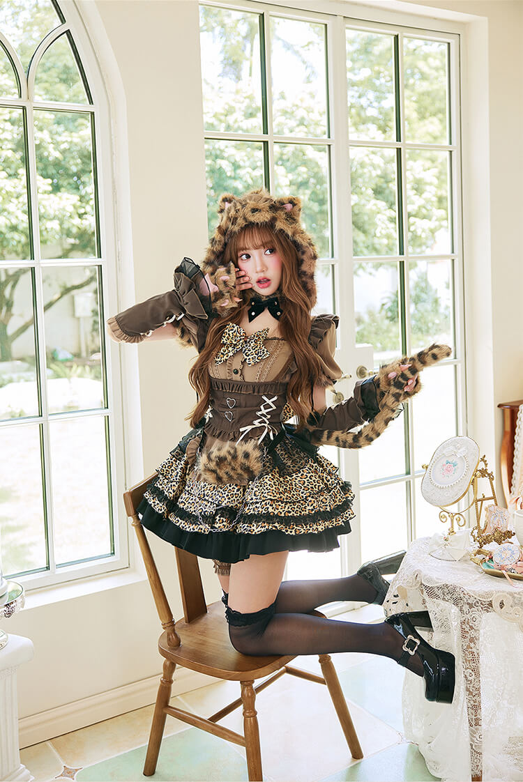 【予約-7月下旬頃より順次発送予定】ウィンクハートレオパードメイド《ハロウィンコスプレ13点セット》【vanityME. × Malymoon】【CS25234】