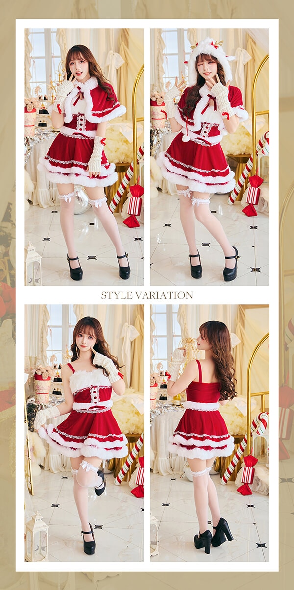 【1~3営業日で発送】クラシカルケープニットトナカイサンタ《クリスマスコスプレ5点セット》【Malymoon/マリームーン】【10130】