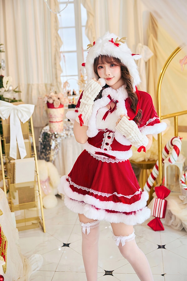 【1~3営業日で発送】クラシカルケープニットトナカイサンタ《クリスマスコスプレ5点セット》【Malymoon/マリームーン】【10130】