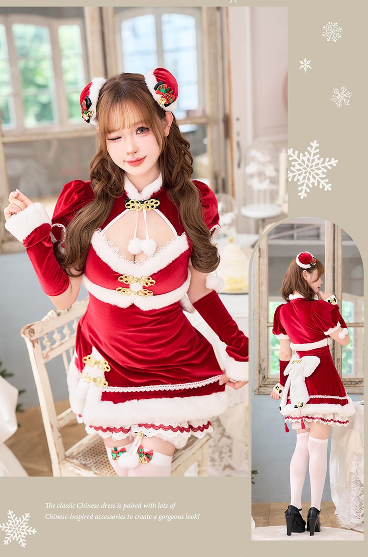 【予約-11月20日頃より順次発送予定】ベロアルージュチャイナサンタ《クリスマスコスプレ6点セット》【Malymoon/マリームーン】【CS25074】
