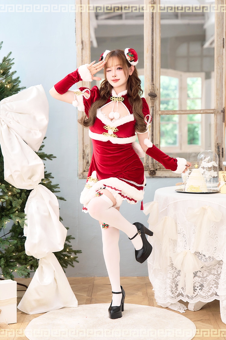 【予約-11月20日頃より順次発送予定】ベロアルージュチャイナサンタ《クリスマスコスプレ6点セット》【Malymoon/マリームーン】【CS25074】