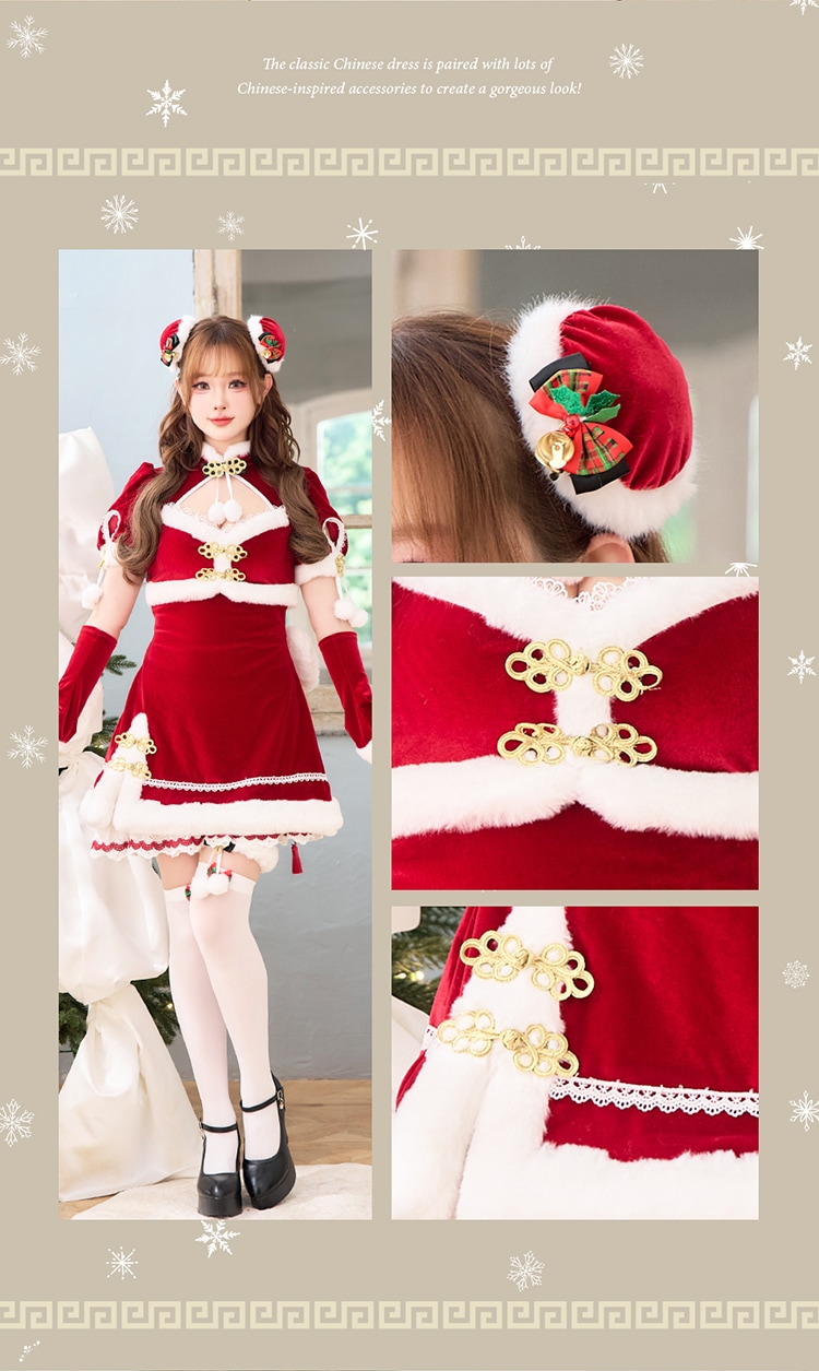 【予約-11月20日頃より順次発送予定】ベロアルージュチャイナサンタ《クリスマスコスプレ6点セット》【Malymoon/マリームーン】【CS25074】