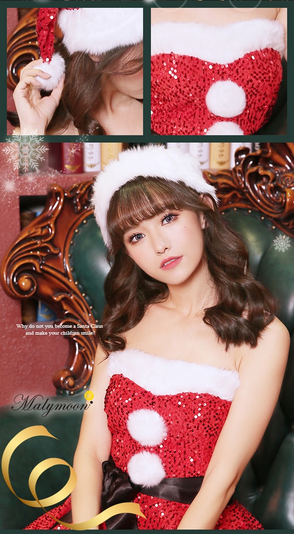 【即日発送】サンタクロース 赤（スパンコールワンピース）《クリスマスコスプレ3点セット》【Malymoon/マリームーン】【TNK450052】