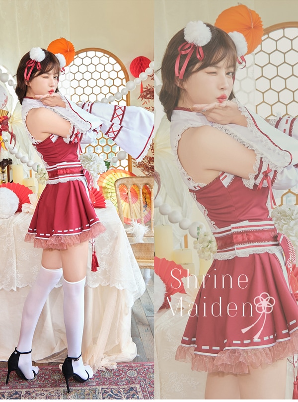 【即日発送】プリティー巫女コスチューム《ハロウィンコスプレ6点セット》【Malymoon/マリームーン】【9894】